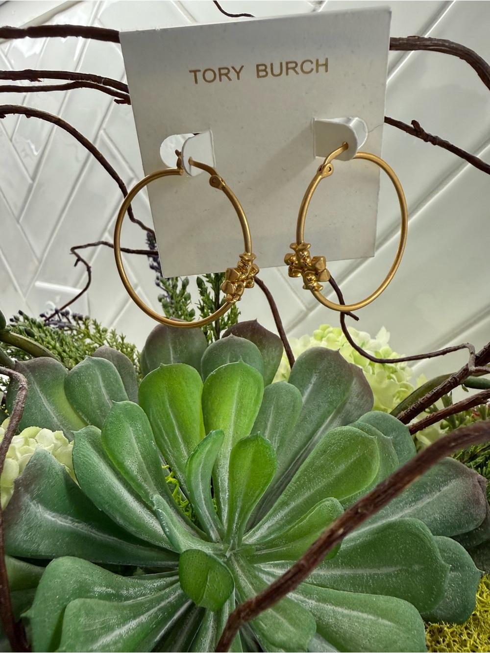 Tory Burch Gold Hoop Logo Earrings